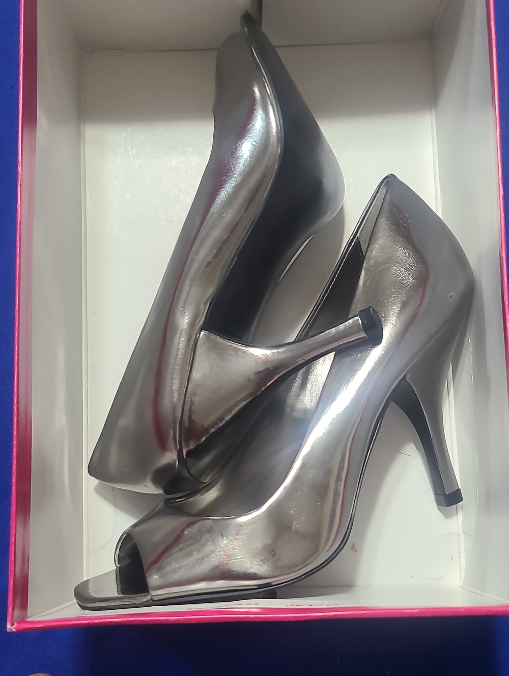 BCBGirls Metallic Silver Peep-Toe Pumps